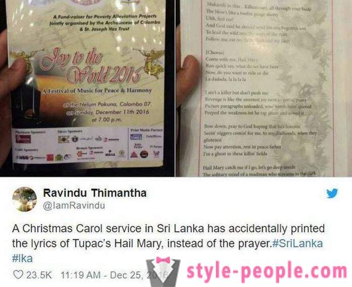 En Sri Lanka, los feligreses de la iglesia distribuyeron folletos con el texto de la canción del rapero en lugar de la oración